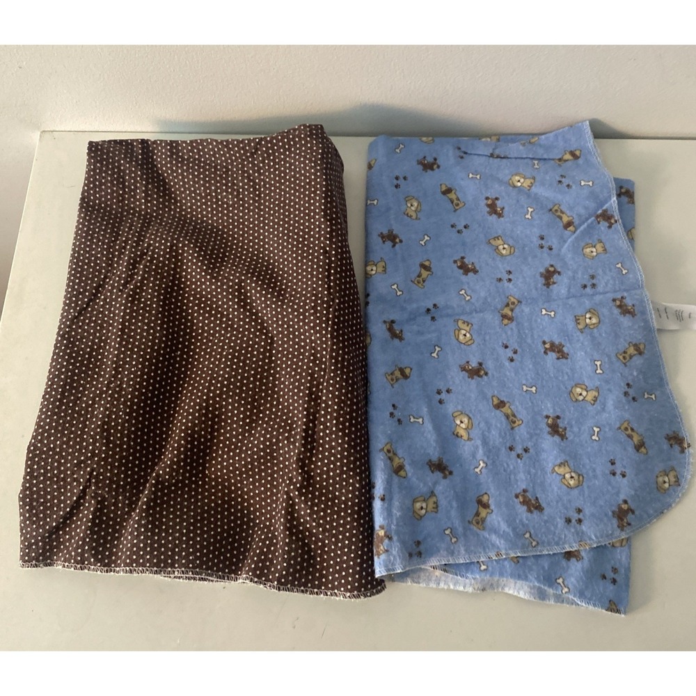 Lot of 2 Carters Flannel Receing Blankets Brown Polka Dots and Puppy Dog Blue